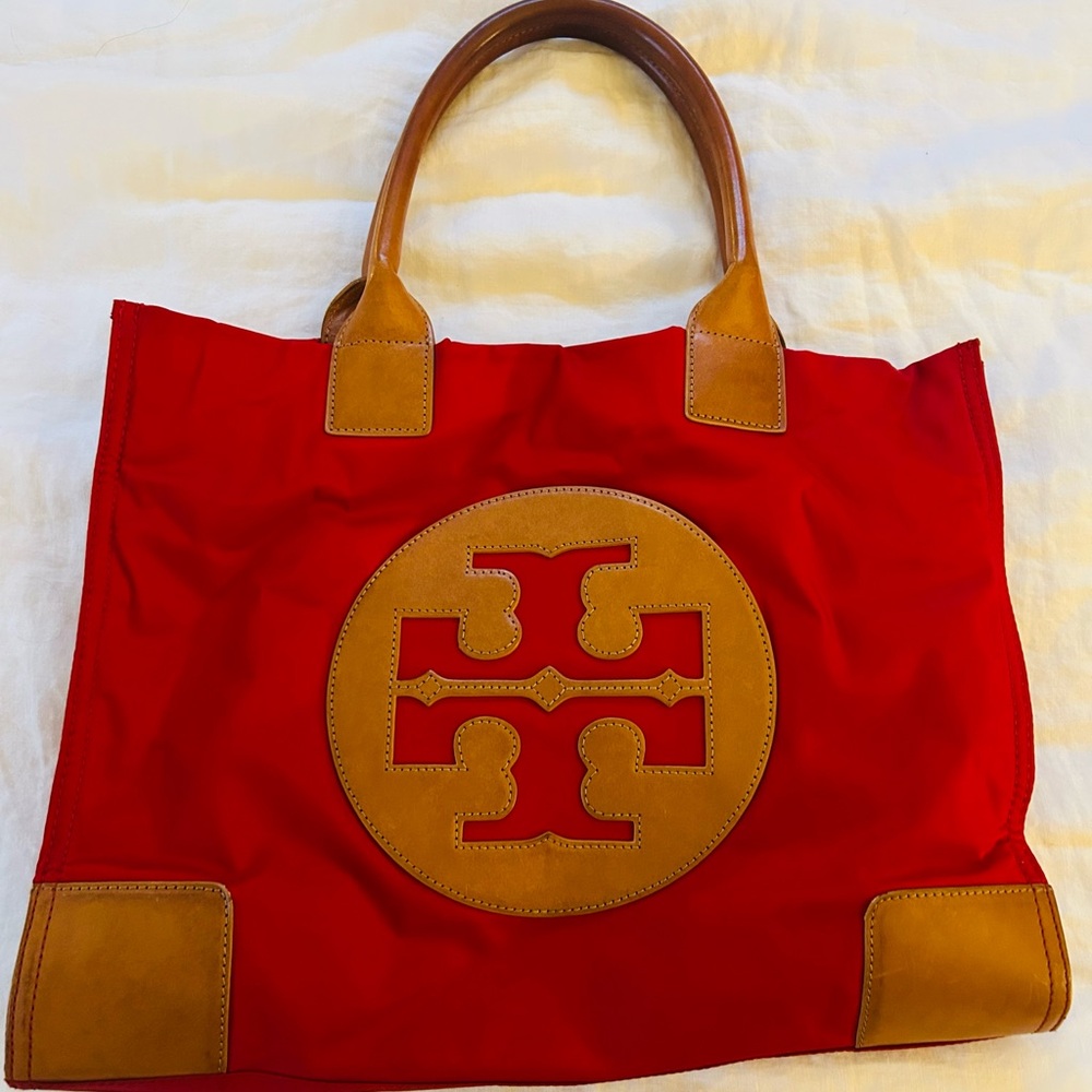 Tory Burch Red and Brown Nylon Tote